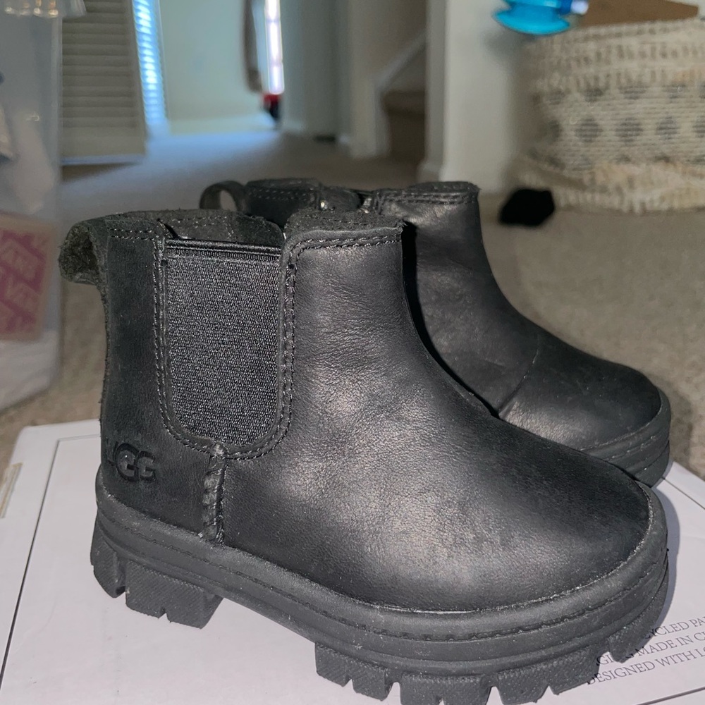 UGG Kids Black Leather Boots